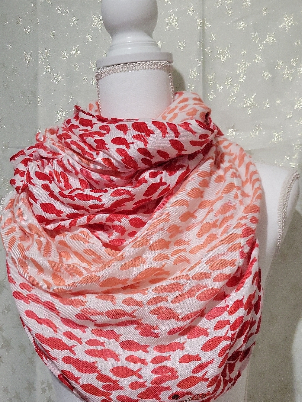 Kate Spade Red and Peach Fish Printed Infinity Scarf